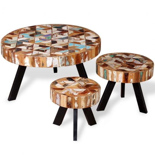 Conjunto de mesas de centro 3 pcs madeira recuperada maciça