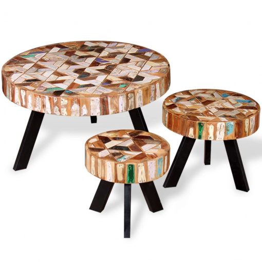 Conjunto de mesas de centro 3 pcs madeira recuperada maciça - Image 4