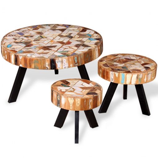 Conjunto de mesas de centro 3 pcs madeira recuperada maciça - Image 5
