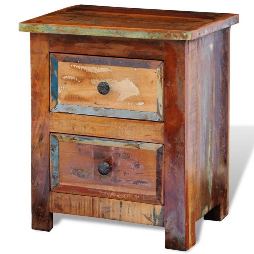 Mesa de cabeceira com 2 gavetas, madeira reciclada maciça - Image 5