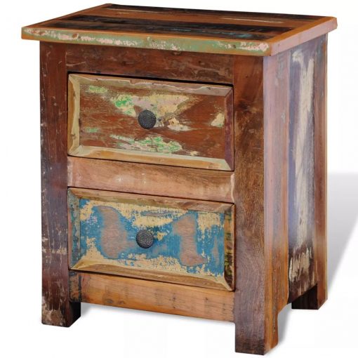 Mesa de cabeceira com 2 gavetas, madeira reciclada maciça - Image 6