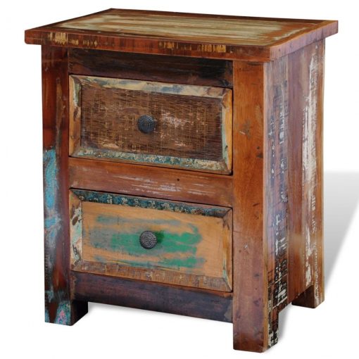 Mesa de cabeceira com 2 gavetas, madeira reciclada maciça - Image 8