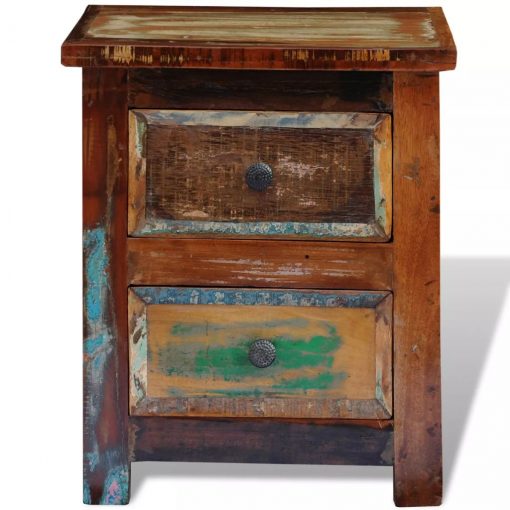 Mesa de cabeceira com 2 gavetas, madeira reciclada maciça - Image 9