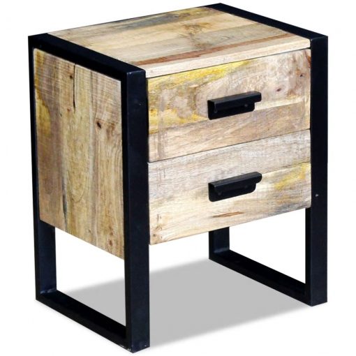 Mesa apoio 2 gavetas madeira de manga sólida 43x33x51 cm - Image 5