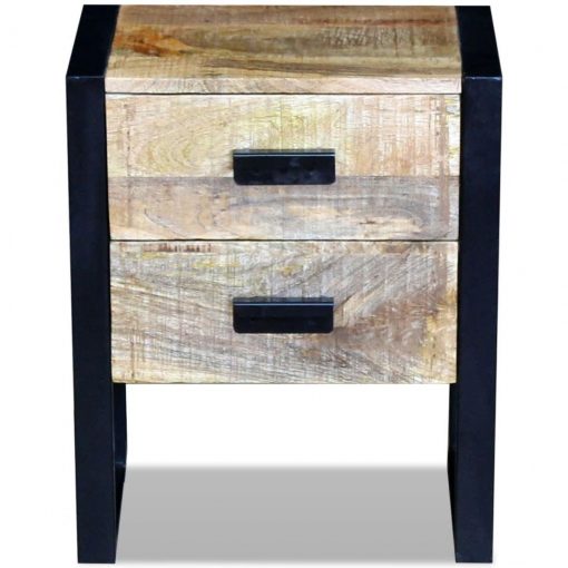 Mesa apoio 2 gavetas madeira de manga sólida 43x33x51 cm - Image 6