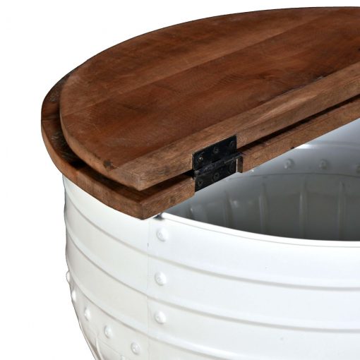 Mesa centro madeira reciclada maciça branca em forma de barril - Image 7