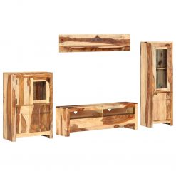 4 pcs conjunto unidade de TV madeira de sheesham maciça