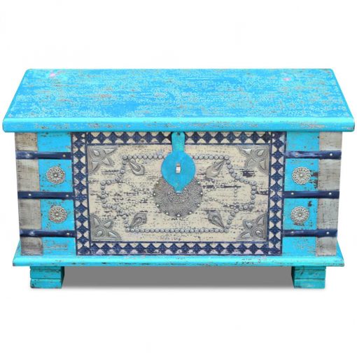 Arca de arrumos madeira de mangueira 80x40x45 cm, azul - Image 7