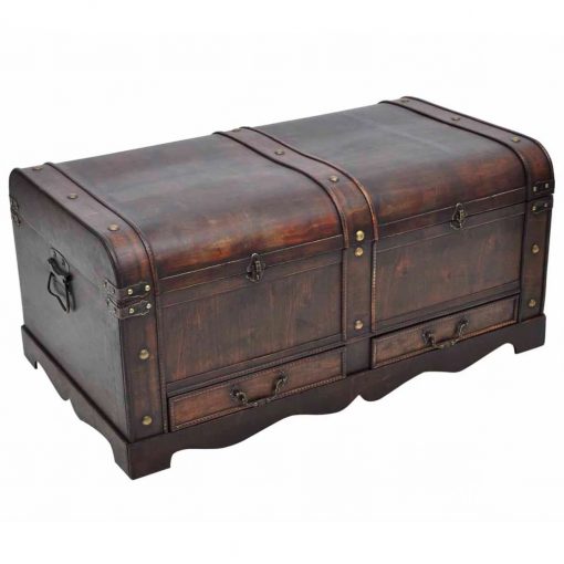 Cofre clássico de tesouro feito de madeira - mesa de café castanha - Image 2