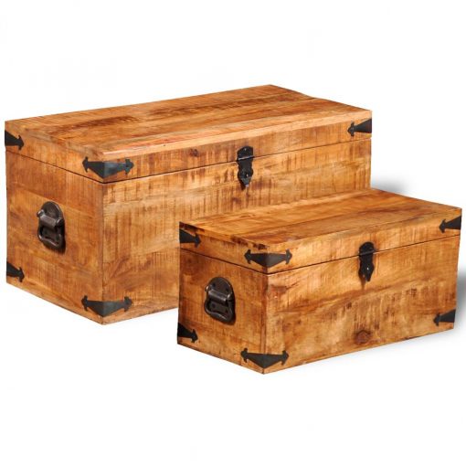 Conjunto de 2 cofres armazenamento de madeira de mango - Image 2