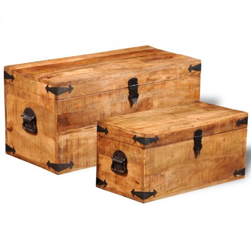Conjunto de 2 cofres armazenamento de madeira de mango - Image 3