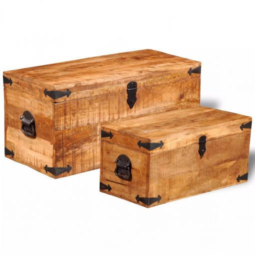Conjunto de 2 cofres armazenamento de madeira de mango - Image 4
