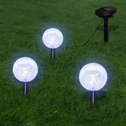 Candeeiros globo de jardim 3 pcs LED com estacas e painel solar