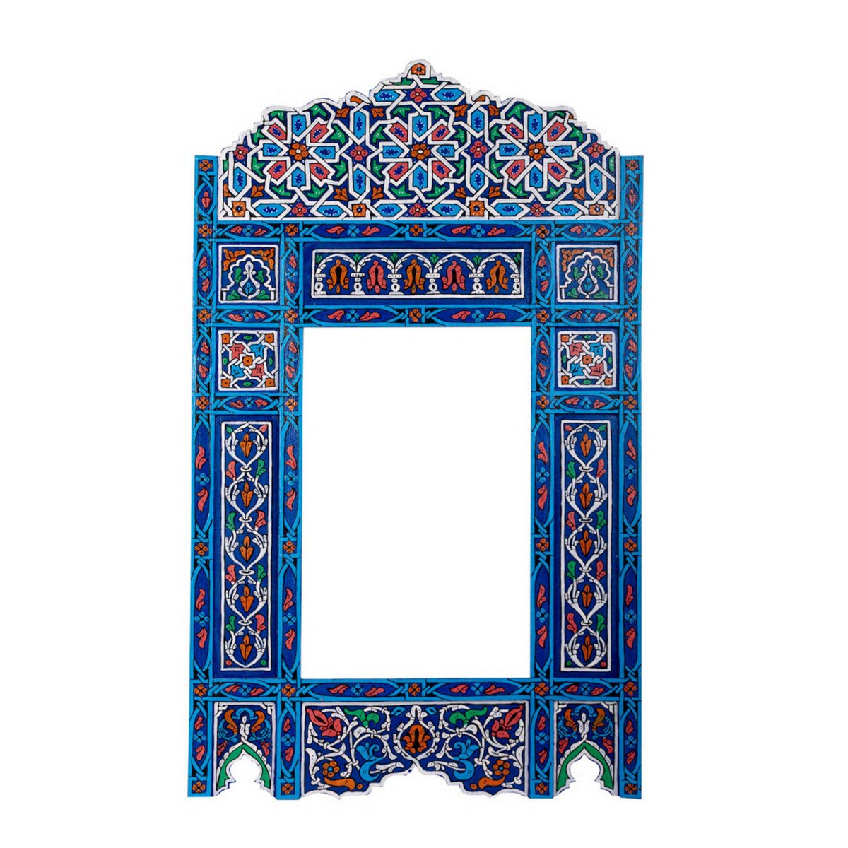 Moldura de Espelho de Madeira Marroquina - Azul - 118 x 68 cm