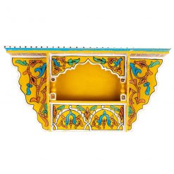 Prateleira suspensa de madeira marroquina - Amarela - 48 x 26 x 10 cm