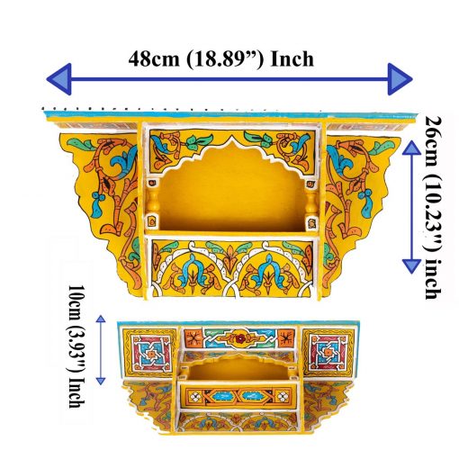 Prateleira suspensa de madeira marroquina - Amarela - 48 x 26 x 10 cm