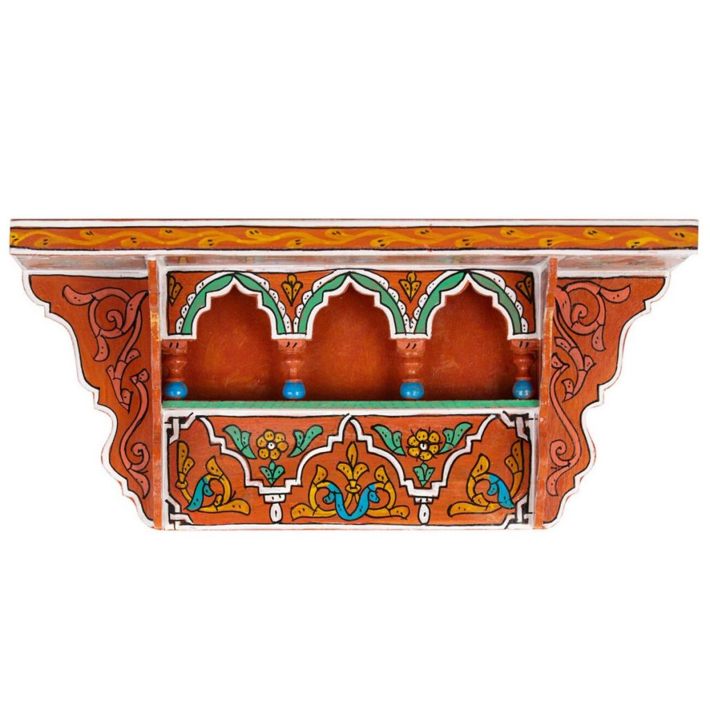 Prateleira Suspensa De Madeira Marroquina Laranja 48 X 26 X 10 Cm Prateleira suspensa de madeira marroquina laranja 48 x 26 x 10 cm