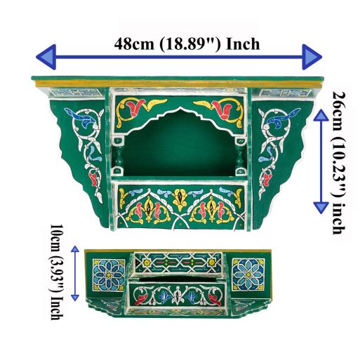 Prateleira suspensa de madeira marroquina - Verde II - 48 x 26 x 10 cm