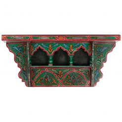Prateleira suspensa de madeira marroquina - Verde Vintage - 48 x 26 x 10 cm