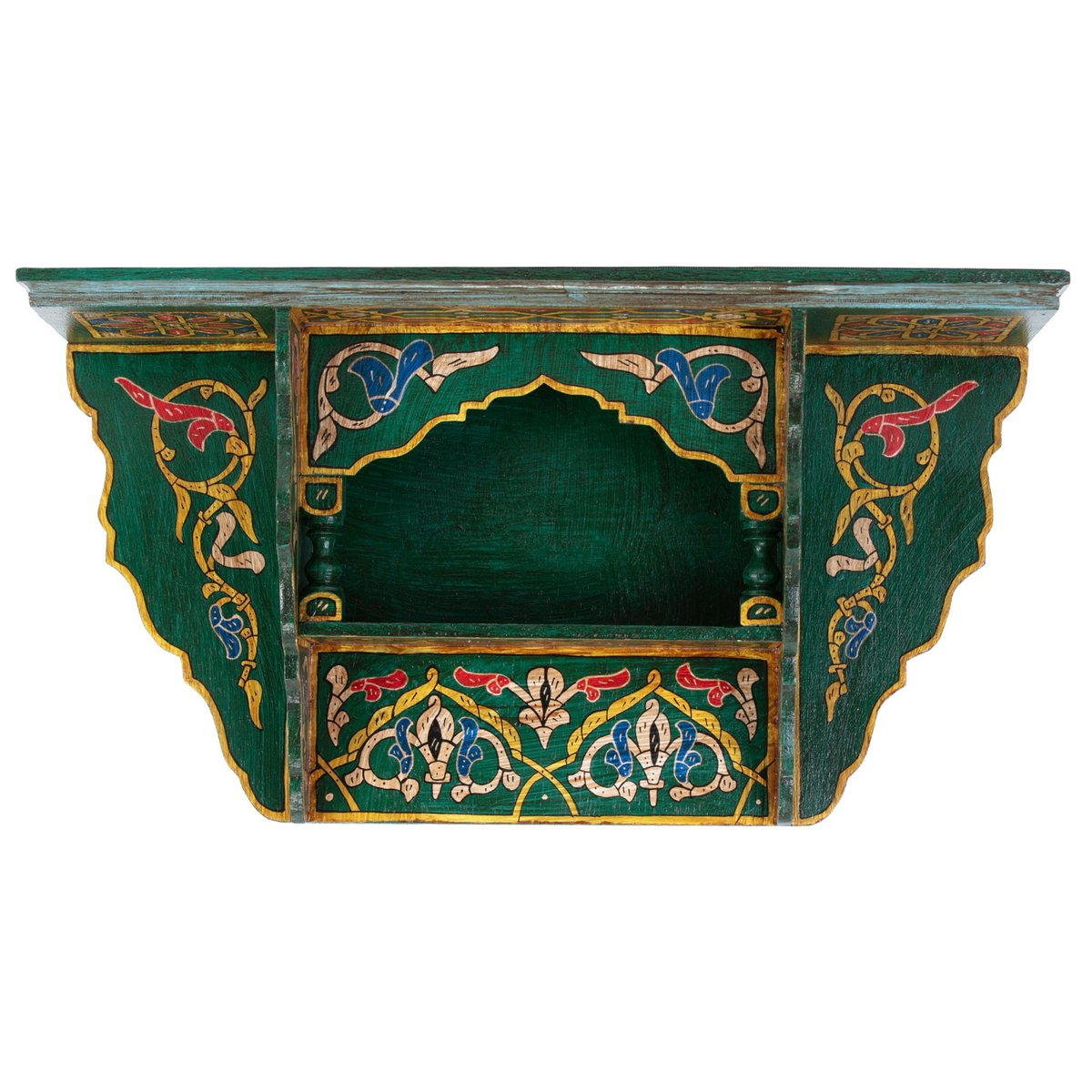 Prateleira suspensa de madeira marroquina - Verde Vintage II - 48 x 26 x 10 cm