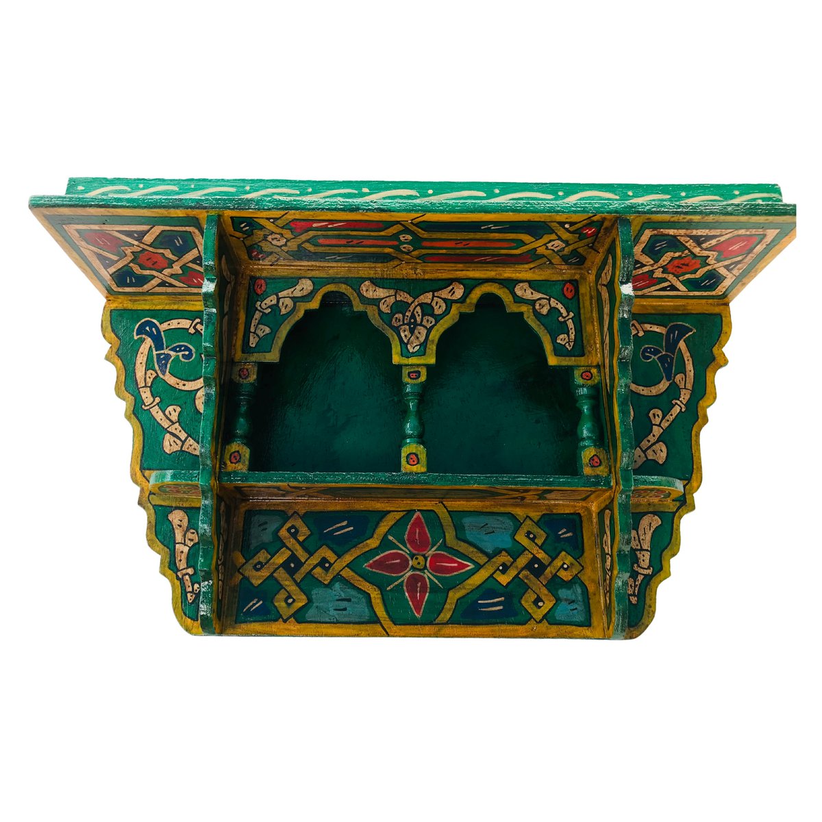 Prateleira suspensa de madeira marroquina - verde Basil - 40 x 23 x 10 cm