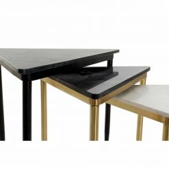 Conjunto de 3 mesas pequenas Preto Dourado Metal Branco Verde Mármore Moderno (68 x 46