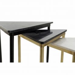 Conjunto de 3 mesas pequenas Preto Dourado Metal Branco Verde Mármore Moderno (68 x 46