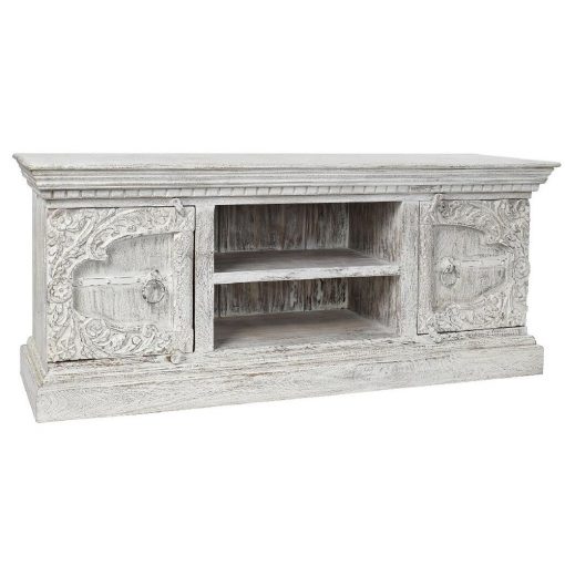 Móvel de TV Branco Metal Madeira de mangueira (160 x 40 x 65 cm)