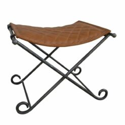 Banco de Pé-de-cama Preto Metal Castanho Pele (53 x 45 x 44 cm)