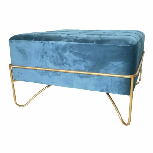 Banqueta   Espuma Azul Dourado Metal Poliéster Veludo Madeira MDF (80 x 80 x 42 cm)