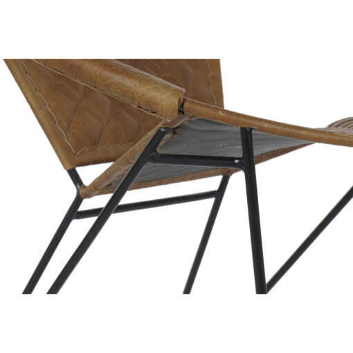 Cadeira de Sala de Jantar Preto Metal Pele Marrom claro Vintage (81 x 67 x 71 cm) - Image 3