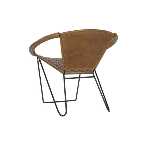 Cadeira de Sala de Jantar Preto Metal Pele Marrom claro Vintage (81 x 67 x 71 cm) - Image 4