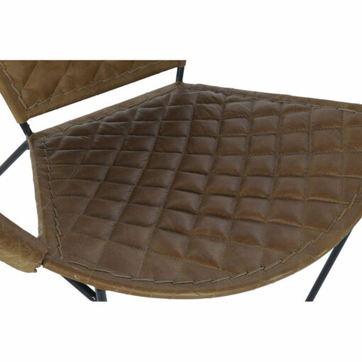 Cadeira de Sala de Jantar Preto Metal Pele Marrom claro Vintage (81 x 67 x 71 cm) - Image 5