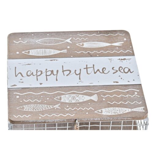 Caixa Decorativa Metal Madeira Castanho Alumínio Branco 16 x 16 x 6 cm - Image 2