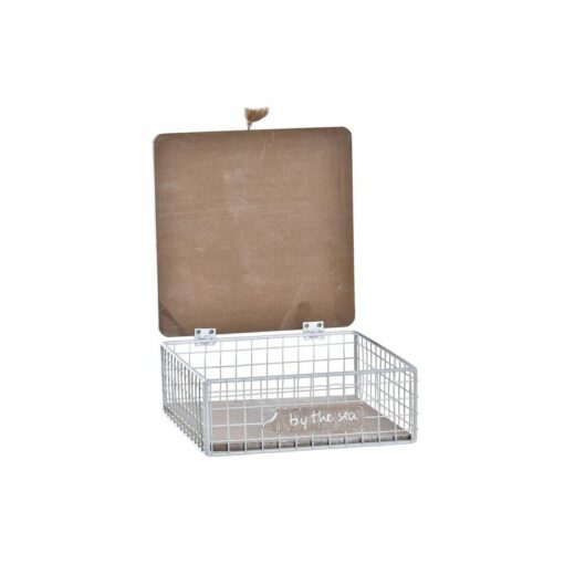 Caixa Decorativa Metal Madeira Castanho Alumínio Branco 16 x 16 x 6 cm - Image 3