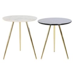 Conjunto de 2 mesas Preto Dourado Metal Branco Resina (46 x 46 x 45 cm)