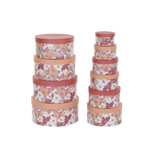 Conjunto de Caixas de Organização Empilháveis Bloemen Riscas Fúcsia Branco Pêssego Cartão (37