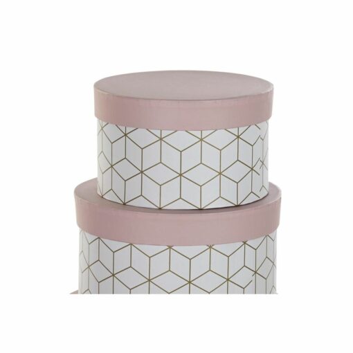 Conjunto de Caixas de Organização Empilháveis Redondo Cor de Rosa Cartão - Image 2