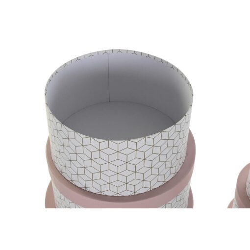 Conjunto de Caixas de Organização Empilháveis Redondo Cor de Rosa Cartão - Image 3