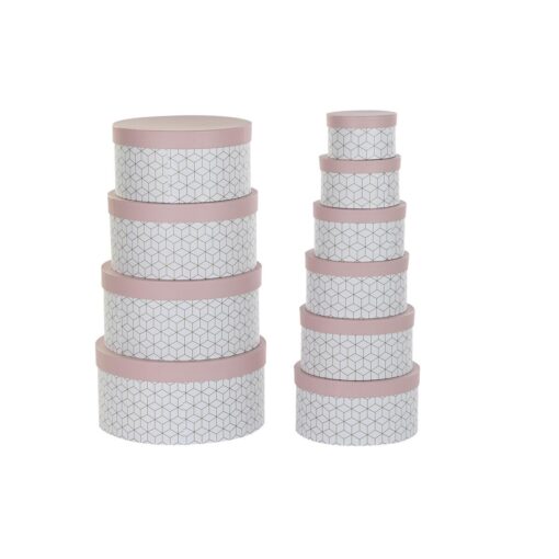 Conjunto de Caixas de Organização Empilháveis Redondo Cor de Rosa Cartão