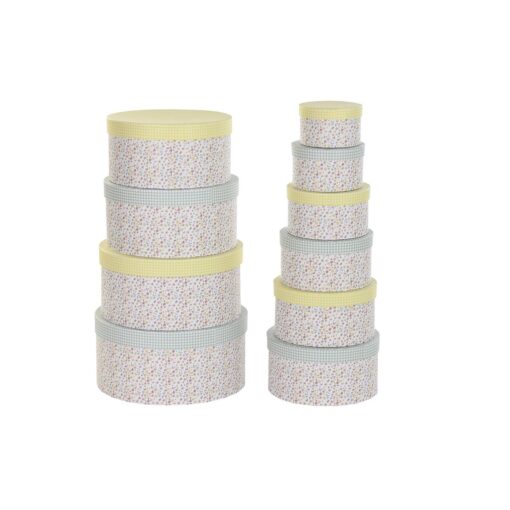 Conjunto de Caixas de Organização Empilháveis Verde Amarelo Multicolor Cartão (37