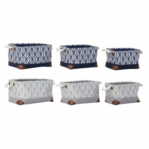 Conjunto de Cestas 40 x 30 x 24 cm Cinzento Castanho Poliéster Branco Azul Marinho Boho Folha de planta (2 Unidad