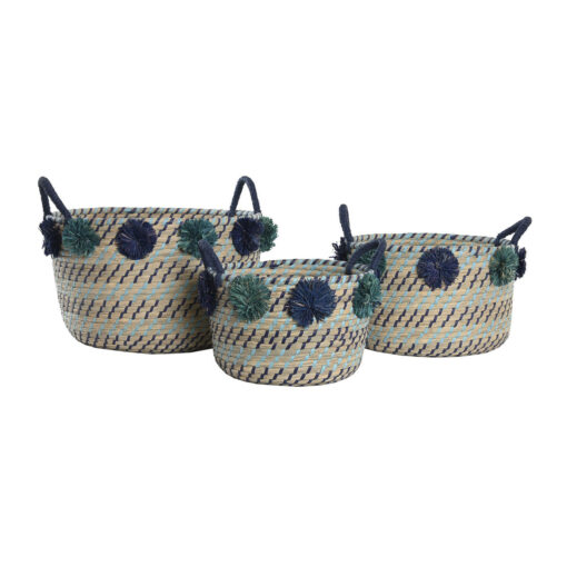 Conjunto de Cestas 46 x 44 x 34 cm Pompons Polipropileno Zostera marina - Image 4