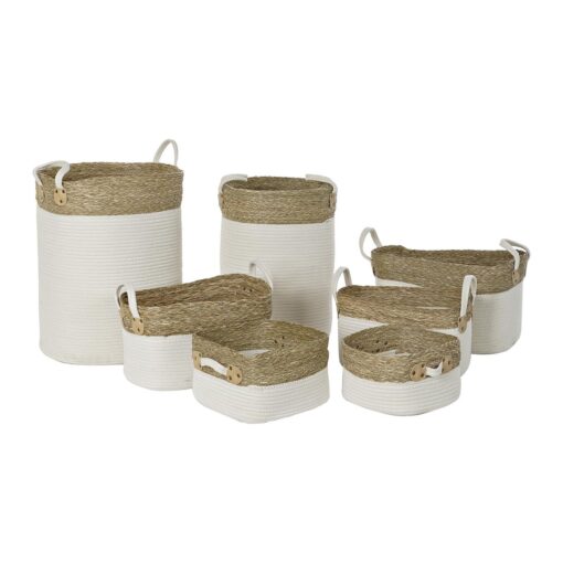 Conjunto de Cestas Branco Algodão Fibra natural (41 x 41 x 52