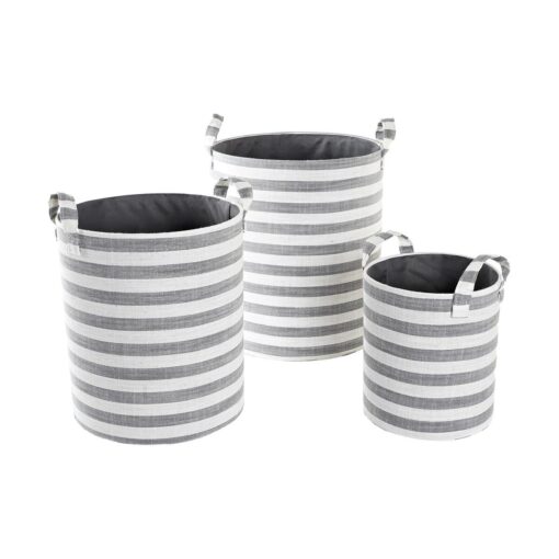 Conjunto de Cestas Cinzento Riscas Algodão (3 Peças) (35 x 35 x 40 cm)