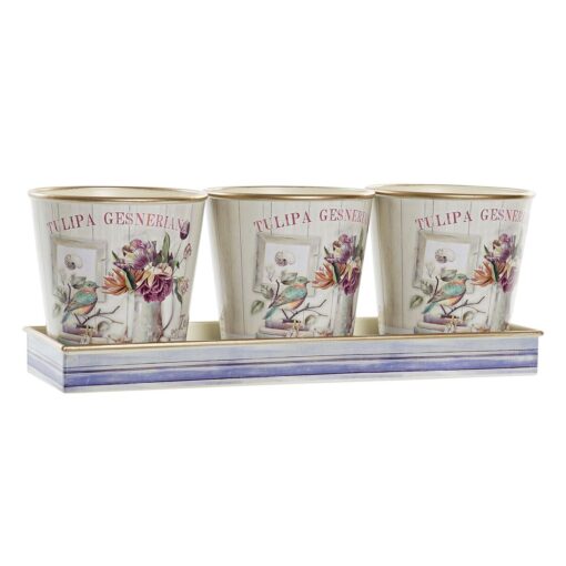 Conjunto de Vasos 38 x 13 x 14 cm Cor de Rosa Dourado PVC Shabby Chic (3 Peças)