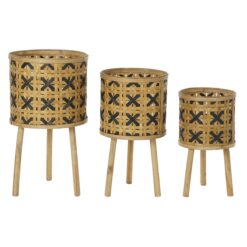 Conjunto de Vasos Flor Preto Castanho Bambu Tropical (37 x 37 x 67 cm)