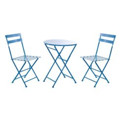 Conjunto de mesa com 2 cadeiras Azul Metal (3 pcs)