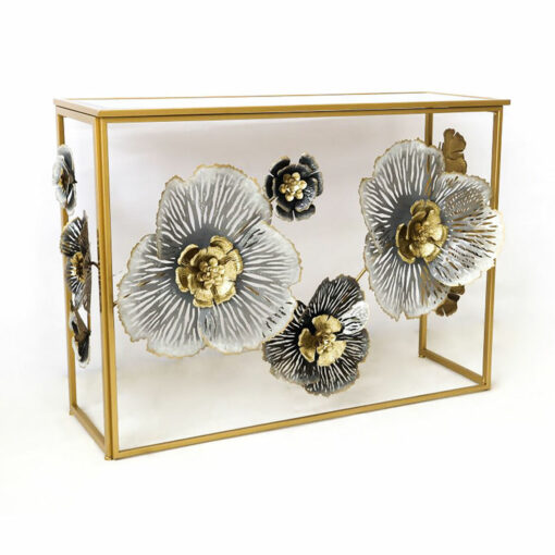 Consola Espelho Cinzento Dourado Metal Bloemen (15.6 x 46.4 x 80 cm)
