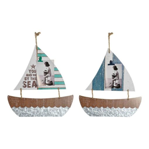 Decoração Suspensa Veleiro 40 x 2 x 43 cm Castanho Multicolor Mediterrâneo (2 Unidades)